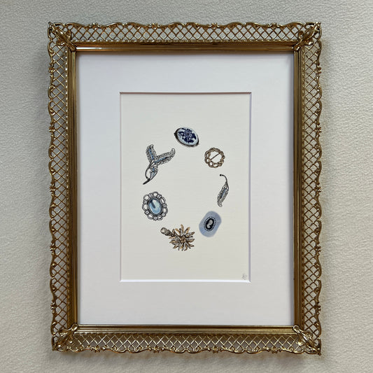 Antique Jewelry blue Mini Print