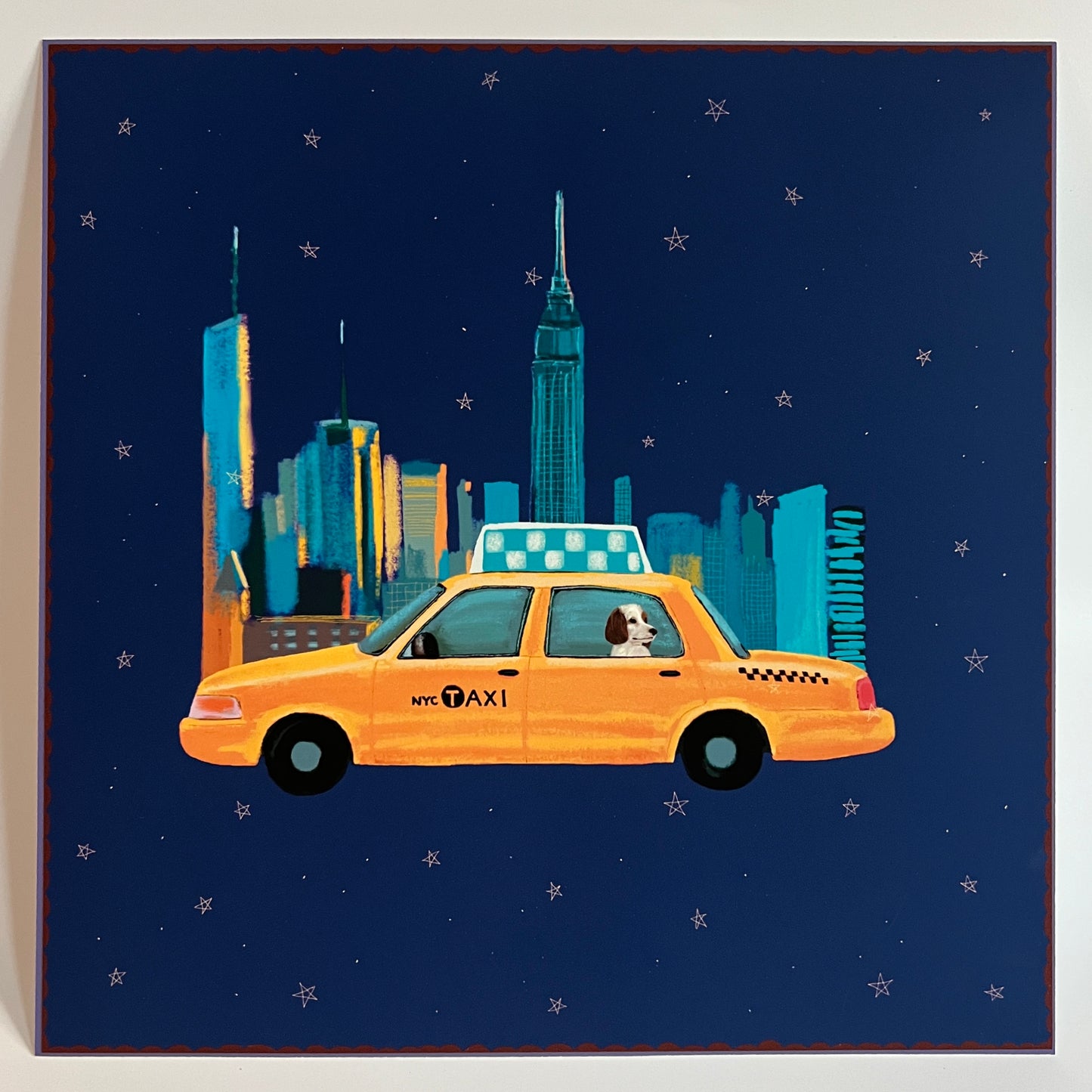 Yellow Cab In The City Navy Blue Print