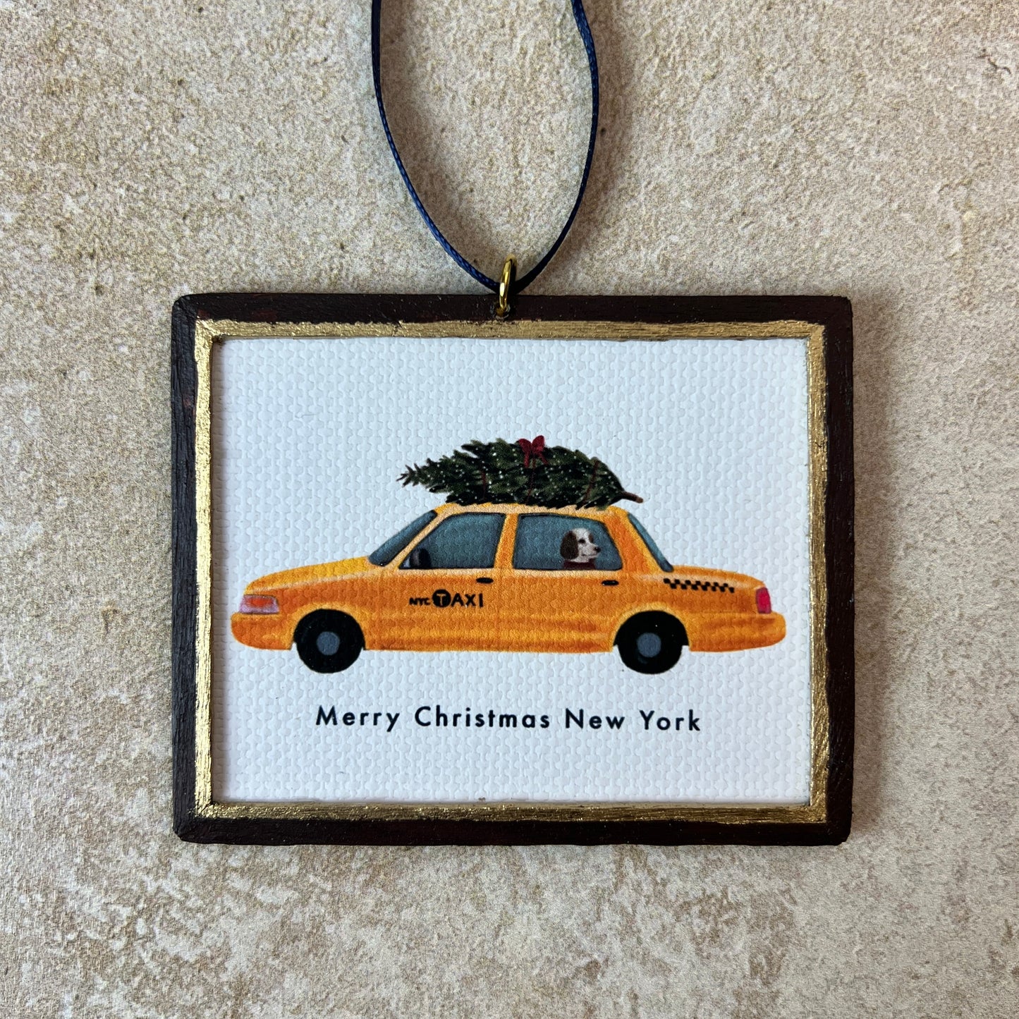 Yellow Cab with Christmas tree Ornament