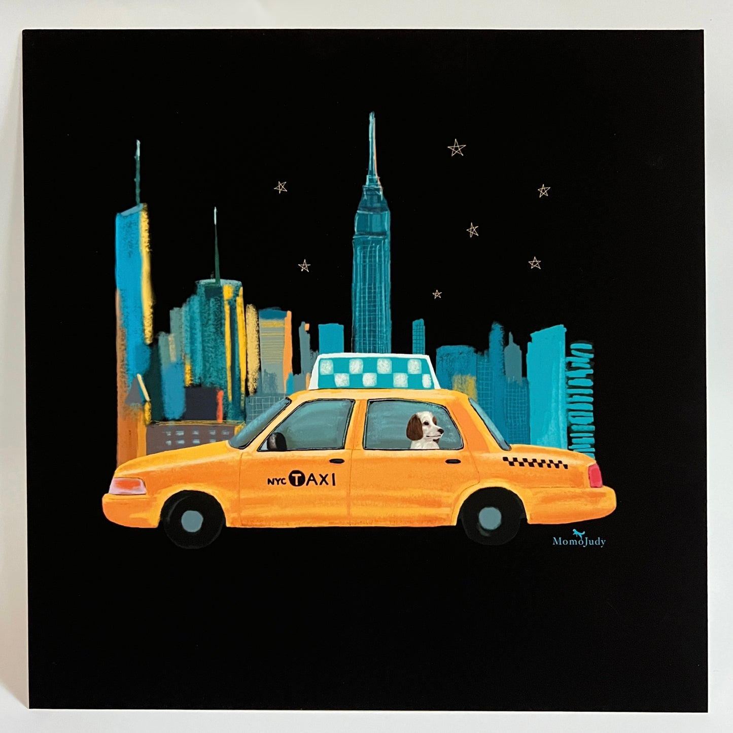 Yellow Cab In The City Black Print