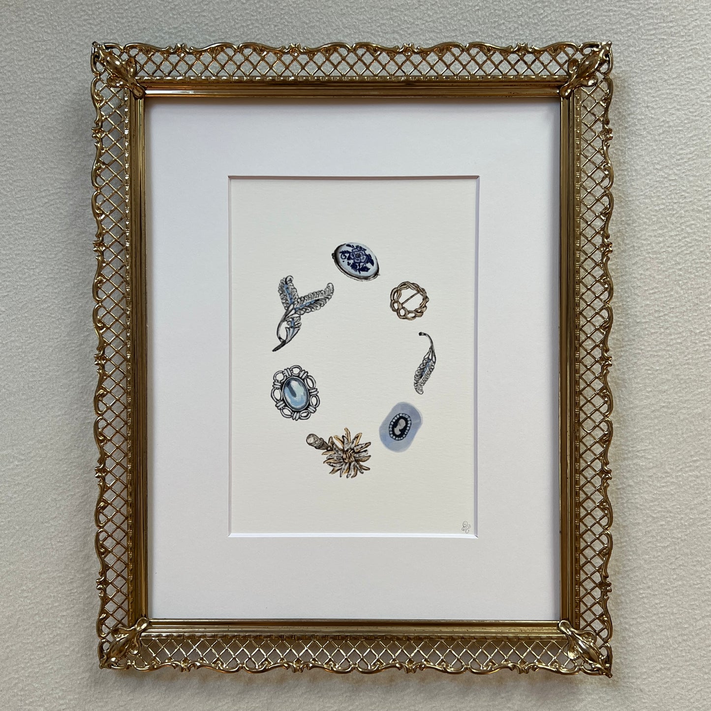 Antique Jewelry blue Mini Print