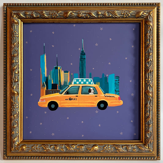 Yellow Cab In The City Purple Print