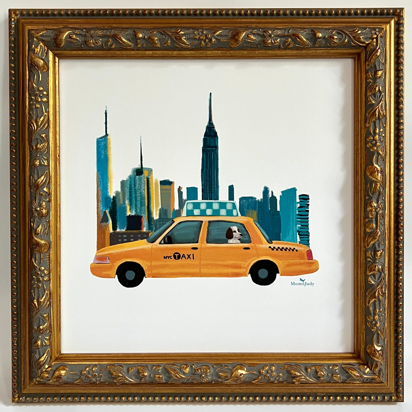 Yelllow Cab In The City White Print