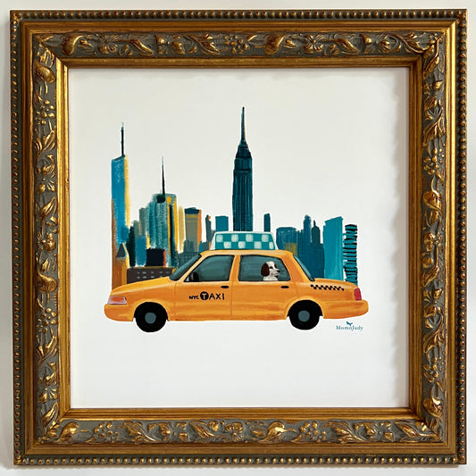 Yelllow Cab In The City White Print