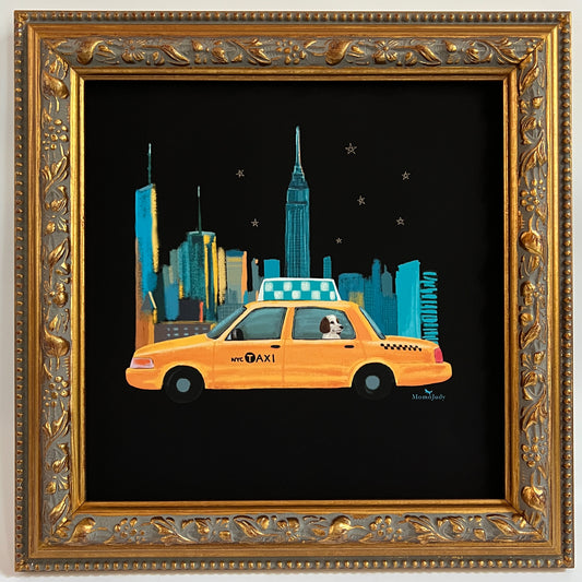 Yellow Cab In The City Black Print