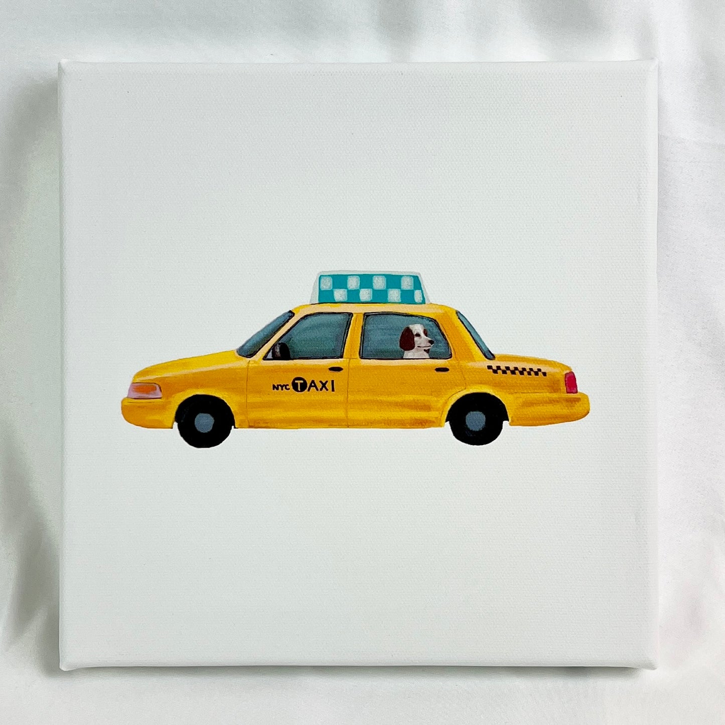 Yellow Cab White Canvas Print