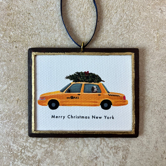 Yellow Cab with Christmas tree Ornament