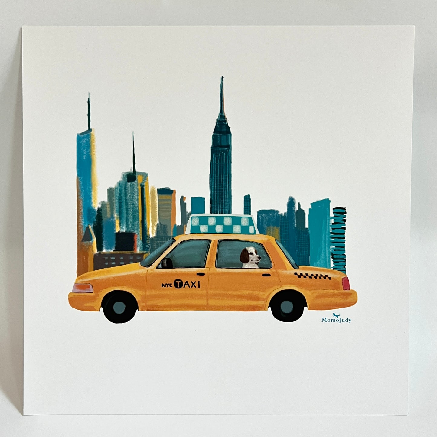 Yelllow Cab In The City White Print