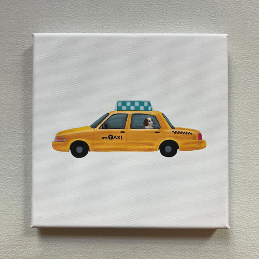 Yellow Cab White Canvas Print