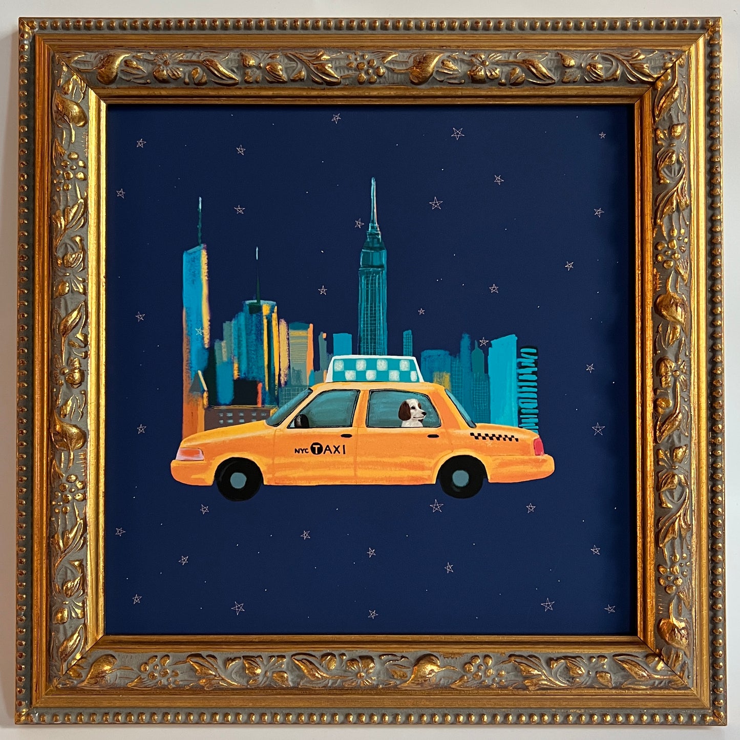 Yellow Cab In The City Navy Blue Print
