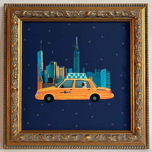 Yellow Cab In The City Navy Blue Print