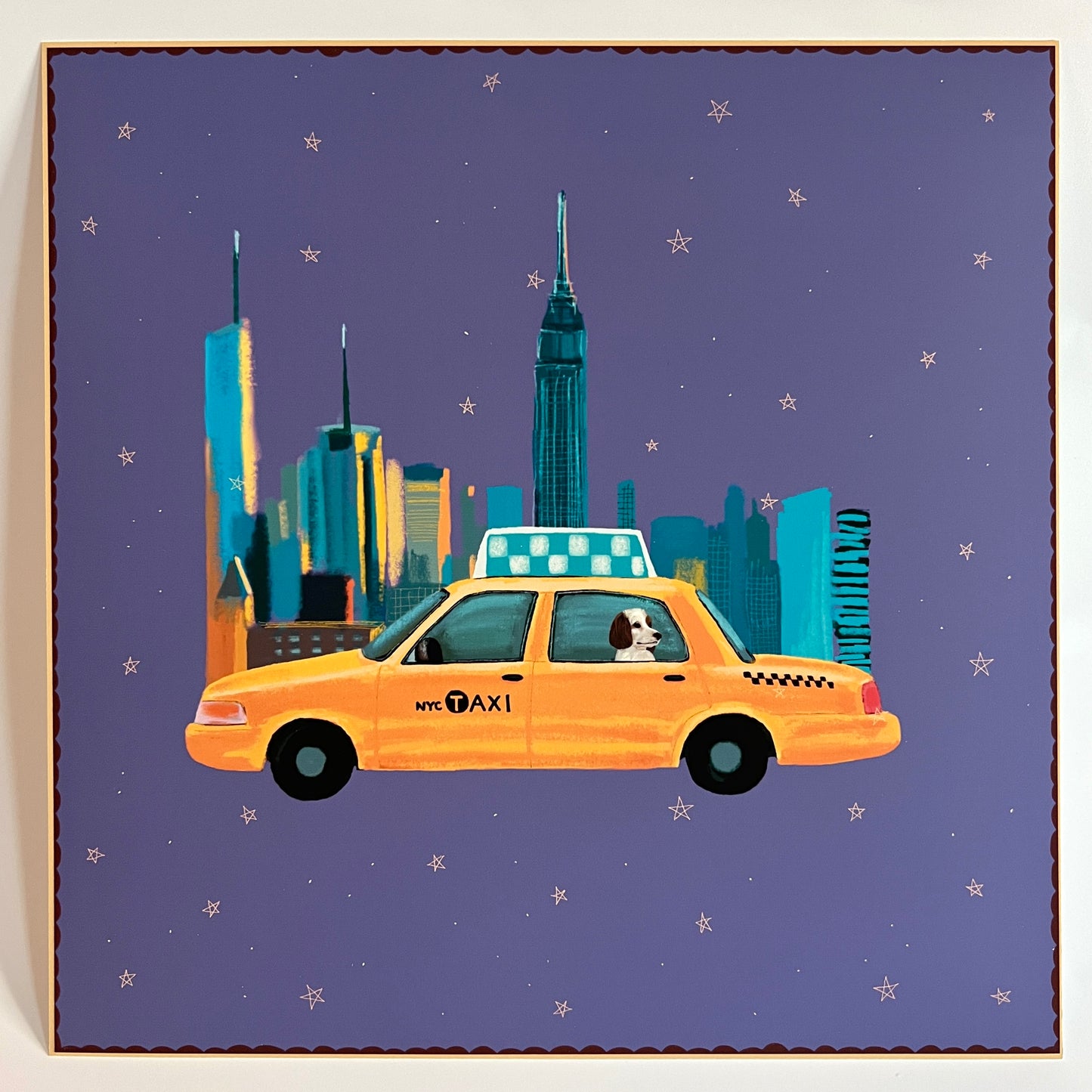 Yellow Cab In The City Purple Print